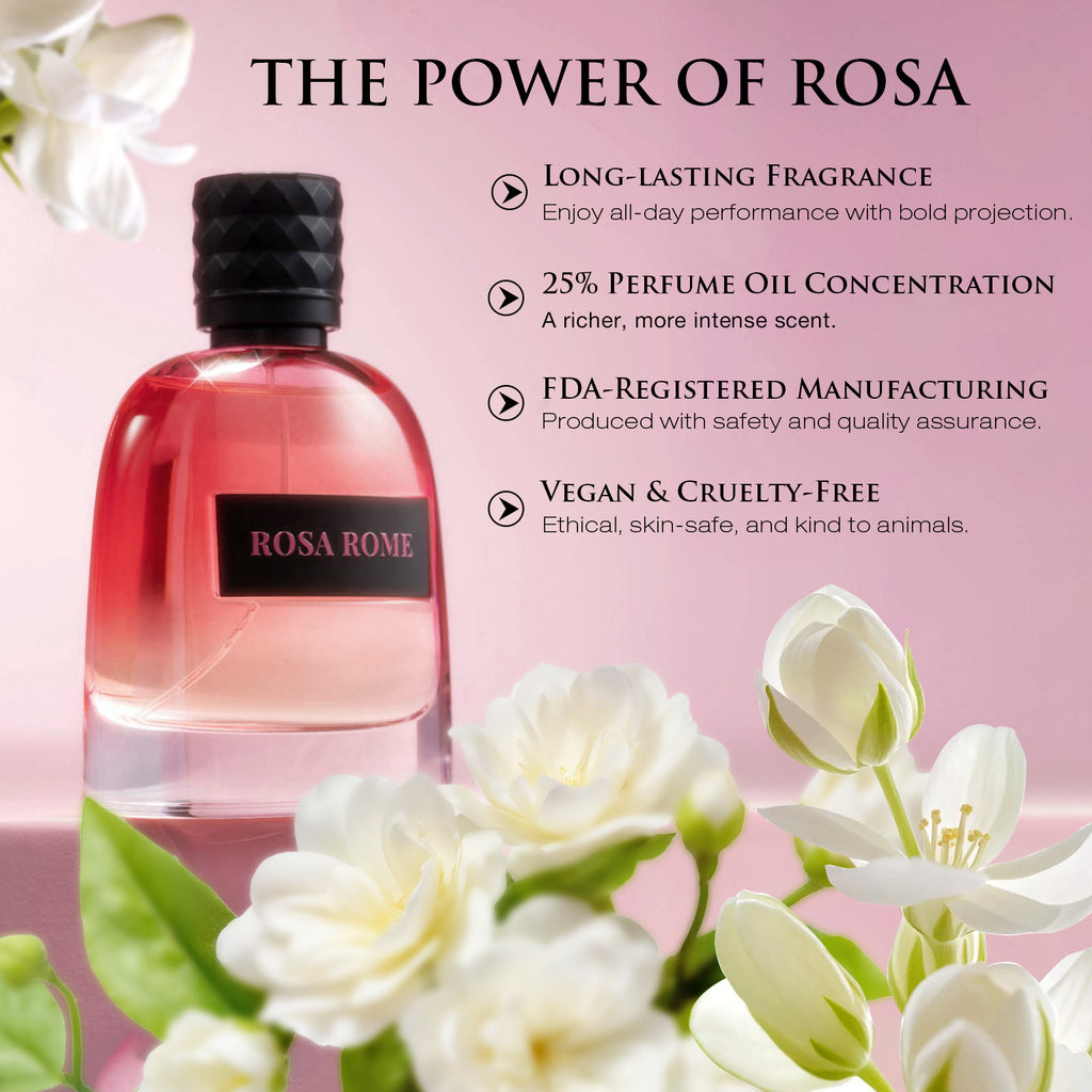 VLONIS ROSA ROME pink bottle close-up - romantic sweet women's perfume Valentine's Day gift for her