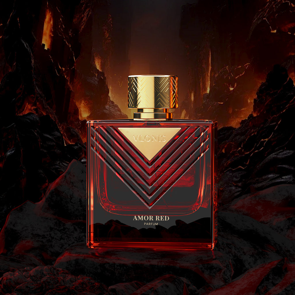 VLONIS AMOR RED bottle and packaging - intense long lasting Eau de Parfum gift for boyfriend