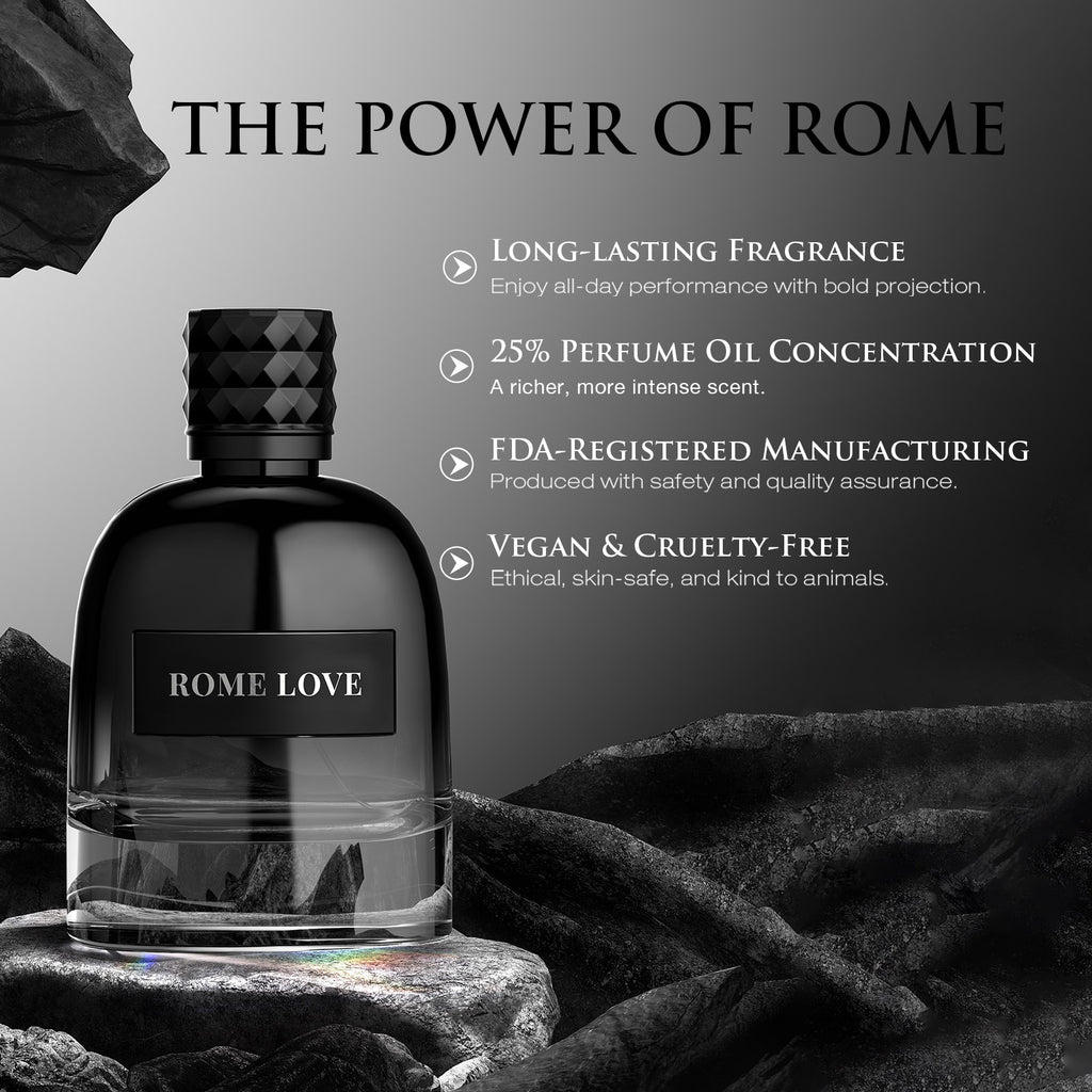 VLONIS ROME LOVE bottle side angle - sophisticated Italian inspired men's cologne under 50 dollars